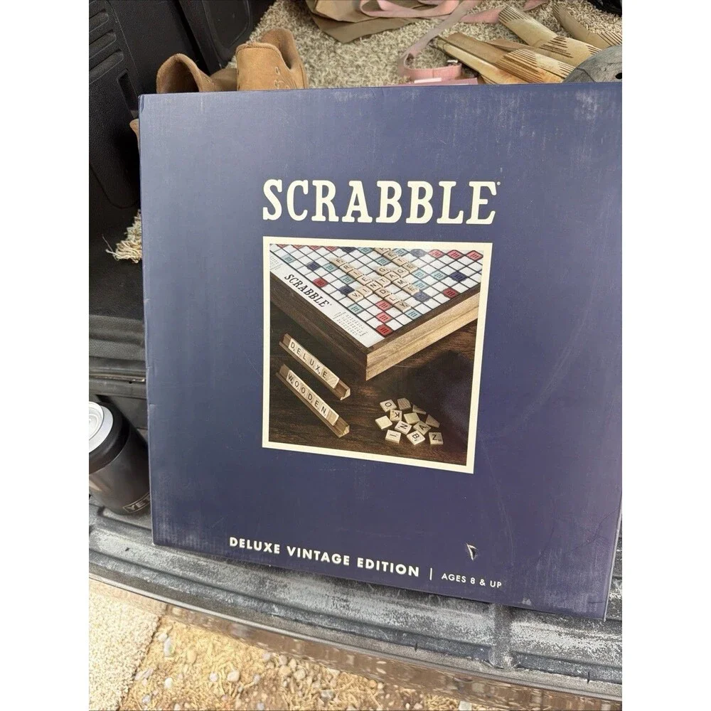 Scrabble Deluxe Vintage Edition Board Game Wooden Rotating Cabinet Sealed NEW